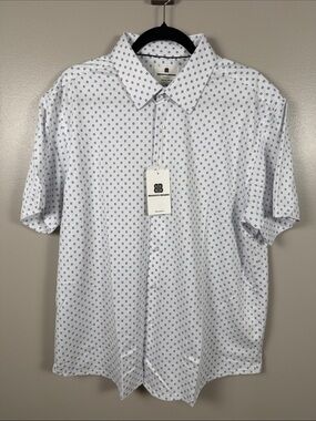 Brooklyn Brigade White Short-Sleeve Button-Down with Navy Geo Print